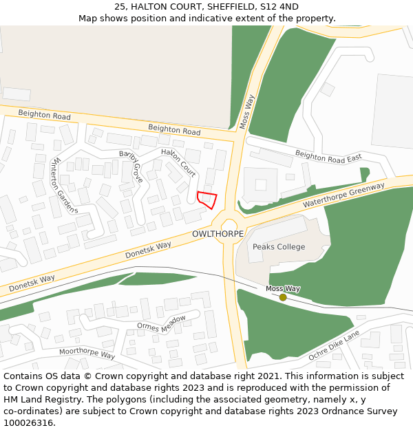 25, HALTON COURT, SHEFFIELD, S12 4ND: Location map and indicative extent of plot