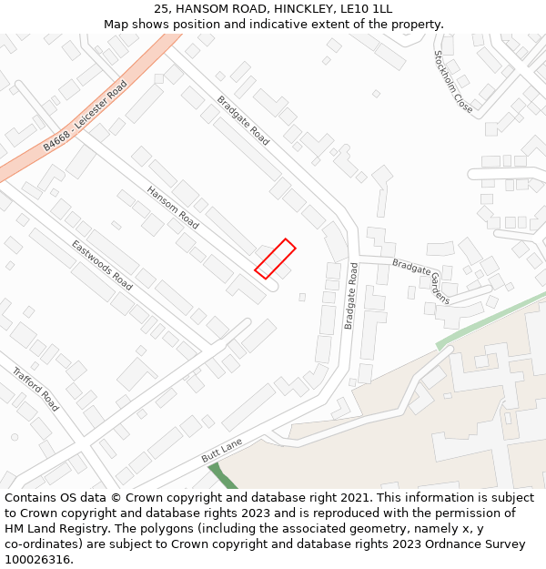 25, HANSOM ROAD, HINCKLEY, LE10 1LL: Location map and indicative extent of plot
