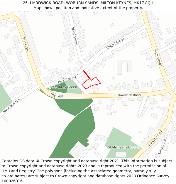 25, HARDWICK ROAD, WOBURN SANDS, MILTON KEYNES, MK17 8QH: Location map and indicative extent of plot