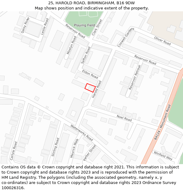 25, HAROLD ROAD, BIRMINGHAM, B16 9DW: Location map and indicative extent of plot