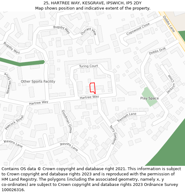 25, HARTREE WAY, KESGRAVE, IPSWICH, IP5 2DY: Location map and indicative extent of plot