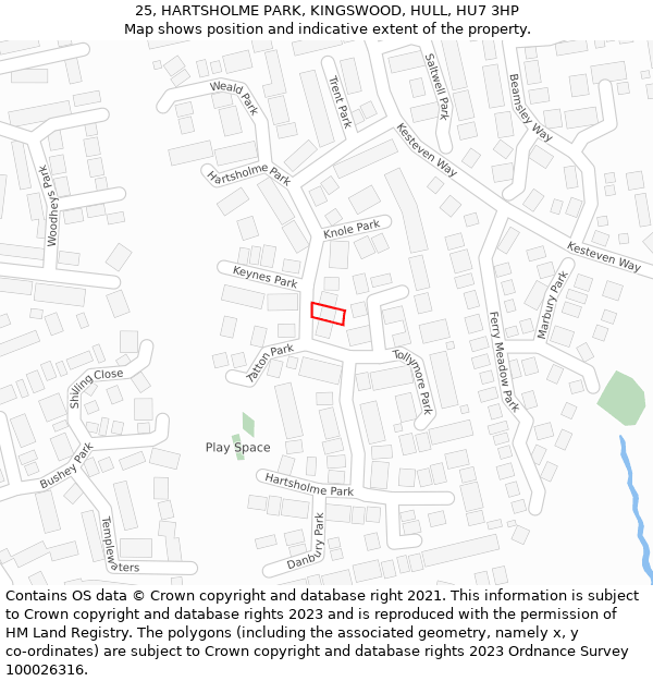 25, HARTSHOLME PARK, KINGSWOOD, HULL, HU7 3HP: Location map and indicative extent of plot