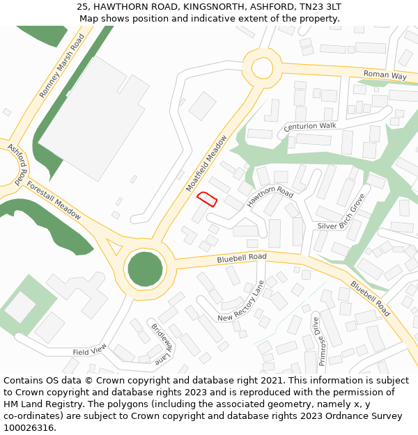 25, HAWTHORN ROAD, KINGSNORTH, ASHFORD, TN23 3LT: Location map and indicative extent of plot