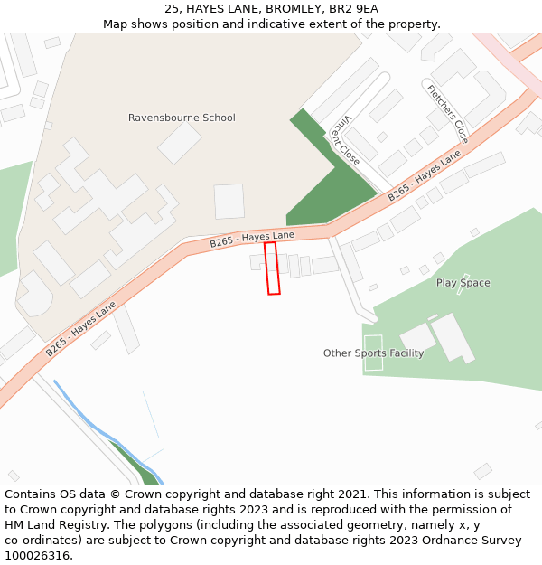 25, HAYES LANE, BROMLEY, BR2 9EA: Location map and indicative extent of plot