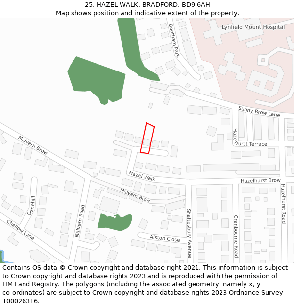 25, HAZEL WALK, BRADFORD, BD9 6AH: Location map and indicative extent of plot