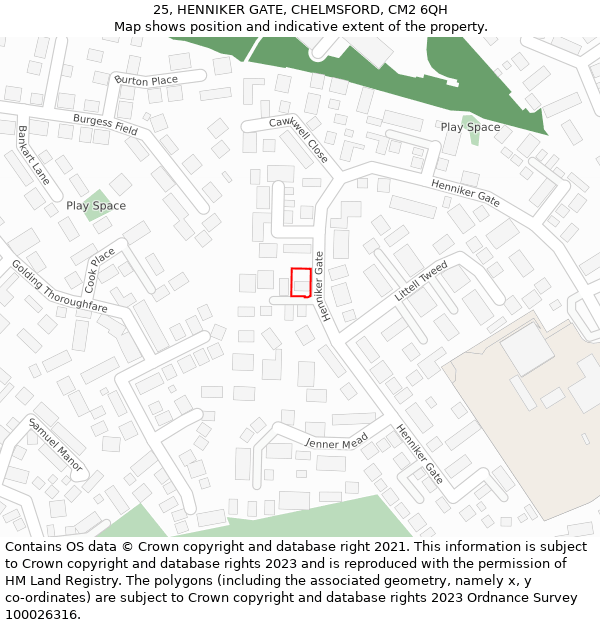 25, HENNIKER GATE, CHELMSFORD, CM2 6QH: Location map and indicative extent of plot