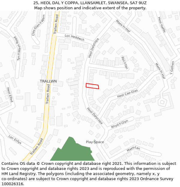 25, HEOL DAL Y COPPA, LLANSAMLET, SWANSEA, SA7 9UZ: Location map and indicative extent of plot