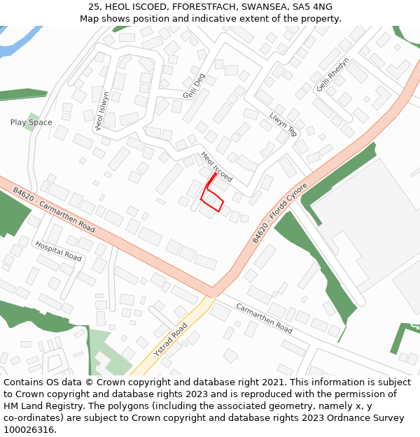 25, HEOL ISCOED, FFORESTFACH, SWANSEA, SA5 4NG: Location map and indicative extent of plot