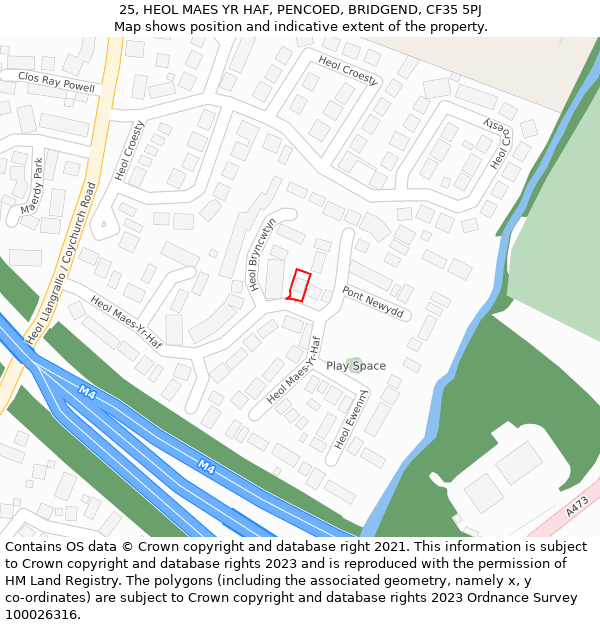 25, HEOL MAES YR HAF, PENCOED, BRIDGEND, CF35 5PJ: Location map and indicative extent of plot