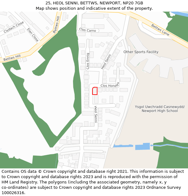 25, HEOL SENNI, BETTWS, NEWPORT, NP20 7GB: Location map and indicative extent of plot