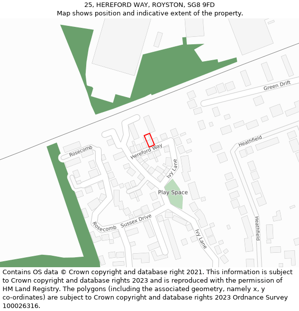 25, HEREFORD WAY, ROYSTON, SG8 9FD: Location map and indicative extent of plot