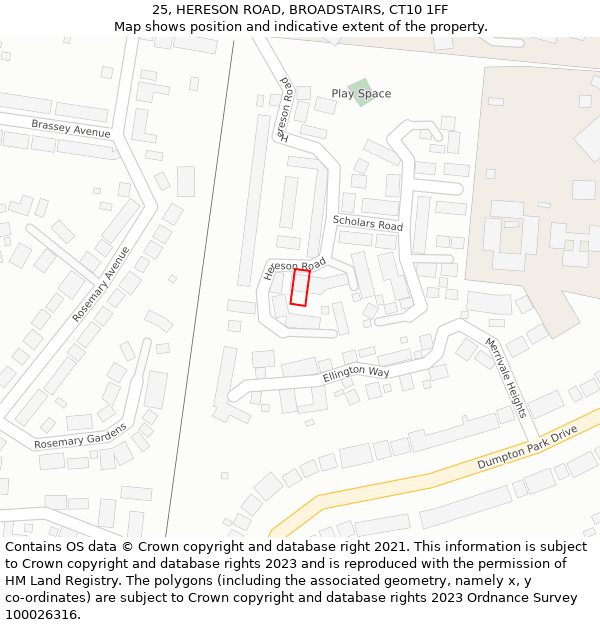 25, HERESON ROAD, BROADSTAIRS, CT10 1FF: Location map and indicative extent of plot