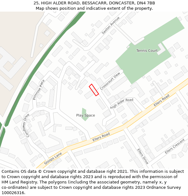 25, HIGH ALDER ROAD, BESSACARR, DONCASTER, DN4 7BB: Location map and indicative extent of plot