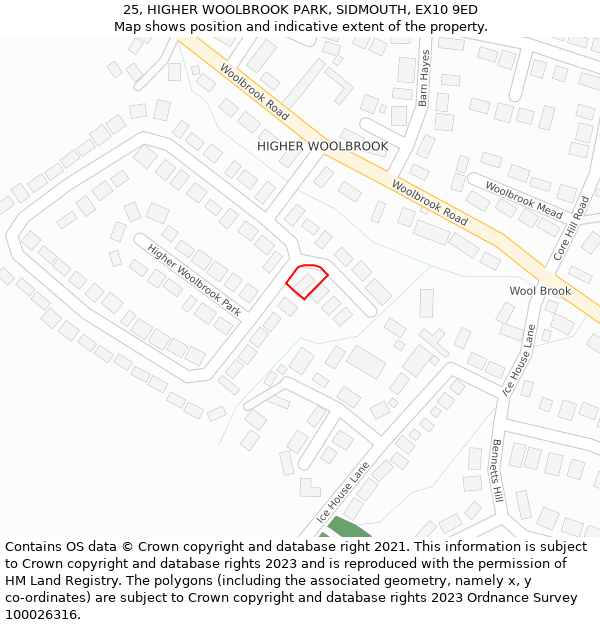 25, HIGHER WOOLBROOK PARK, SIDMOUTH, EX10 9ED: Location map and indicative extent of plot