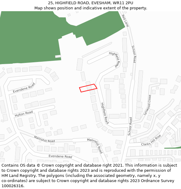 25, HIGHFIELD ROAD, EVESHAM, WR11 2PU: Location map and indicative extent of plot