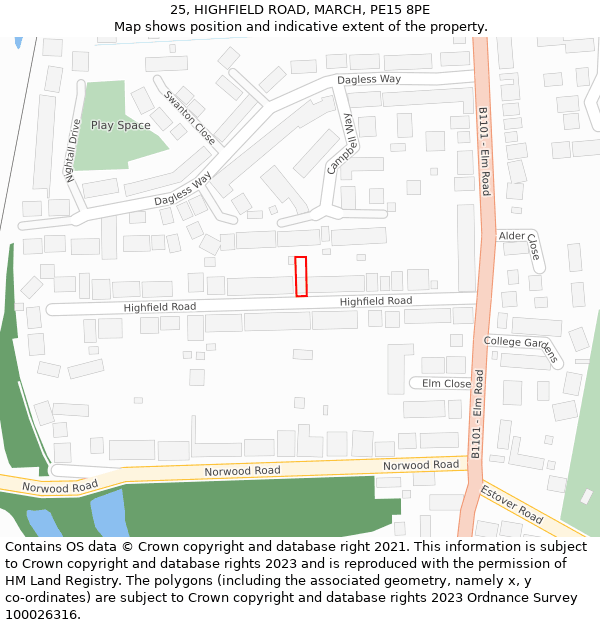 25, HIGHFIELD ROAD, MARCH, PE15 8PE: Location map and indicative extent of plot