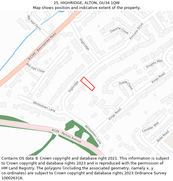 25, HIGHRIDGE, ALTON, GU34 1QW: Location map and indicative extent of plot