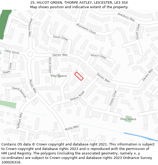 25, HILCOT GREEN, THORPE ASTLEY, LEICESTER, LE3 3SX: Location map and indicative extent of plot