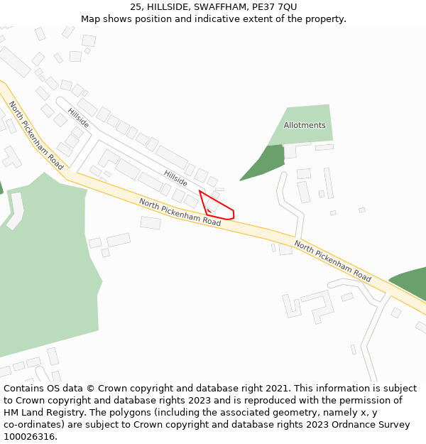 25, HILLSIDE, SWAFFHAM, PE37 7QU: Location map and indicative extent of plot