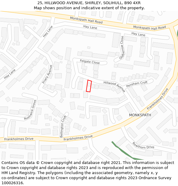 25, HILLWOOD AVENUE, SHIRLEY, SOLIHULL, B90 4XR: Location map and indicative extent of plot