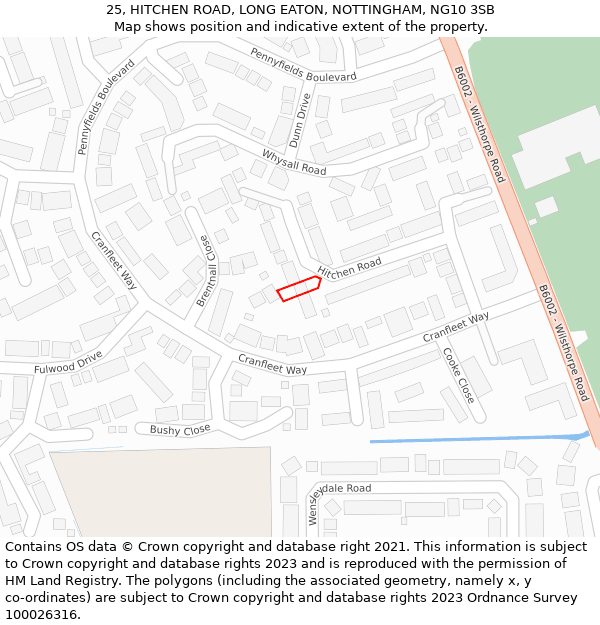 25, HITCHEN ROAD, LONG EATON, NOTTINGHAM, NG10 3SB: Location map and indicative extent of plot