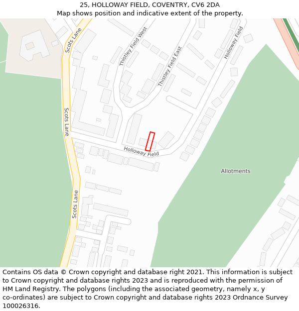 25, HOLLOWAY FIELD, COVENTRY, CV6 2DA: Location map and indicative extent of plot
