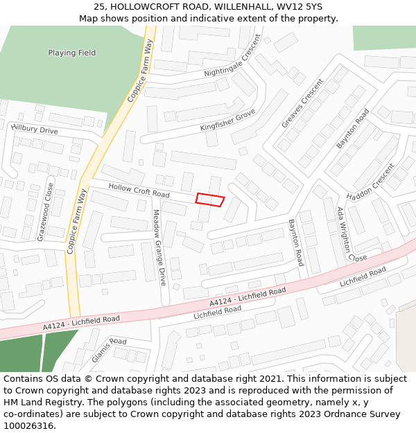 25, HOLLOWCROFT ROAD, WILLENHALL, WV12 5YS: Location map and indicative extent of plot
