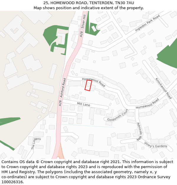 25, HOMEWOOD ROAD, TENTERDEN, TN30 7AU: Location map and indicative extent of plot