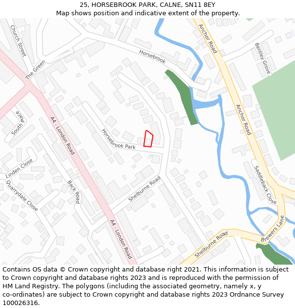 25, HORSEBROOK PARK, CALNE, SN11 8EY: Location map and indicative extent of plot