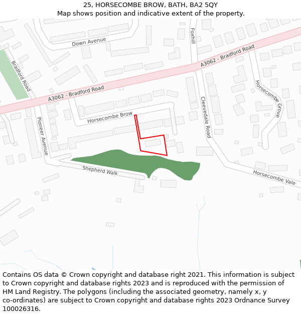 25, HORSECOMBE BROW, BATH, BA2 5QY: Location map and indicative extent of plot