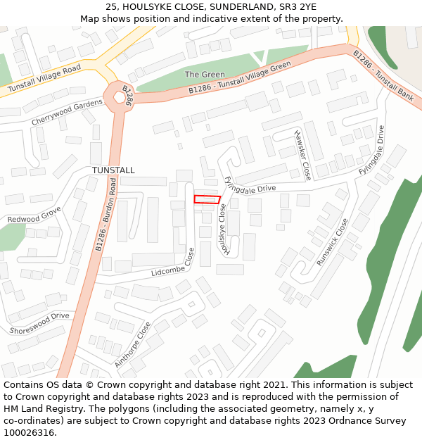 25, HOULSYKE CLOSE, SUNDERLAND, SR3 2YE: Location map and indicative extent of plot