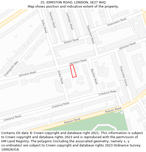 25, IDMISTON ROAD, LONDON, SE27 9HQ: Location map and indicative extent of plot