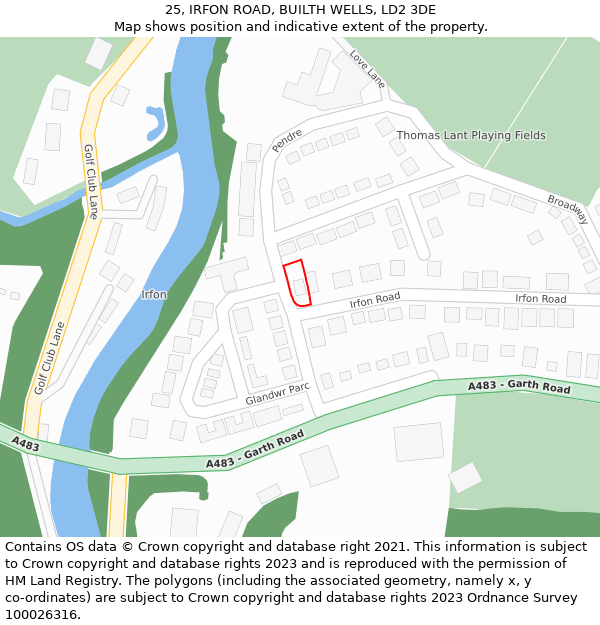 25, IRFON ROAD, BUILTH WELLS, LD2 3DE: Location map and indicative extent of plot