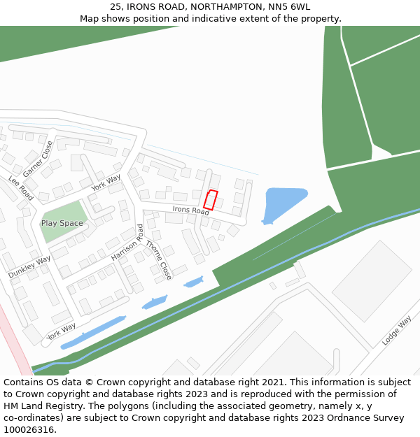 25, IRONS ROAD, NORTHAMPTON, NN5 6WL: Location map and indicative extent of plot