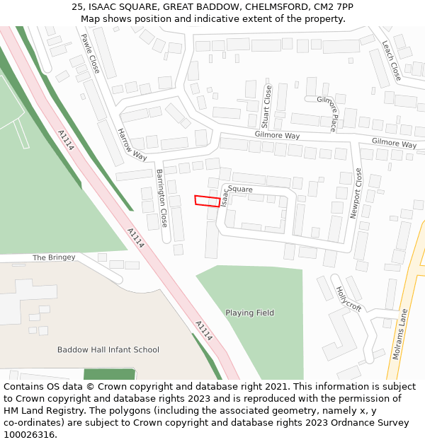 25, ISAAC SQUARE, GREAT BADDOW, CHELMSFORD, CM2 7PP: Location map and indicative extent of plot