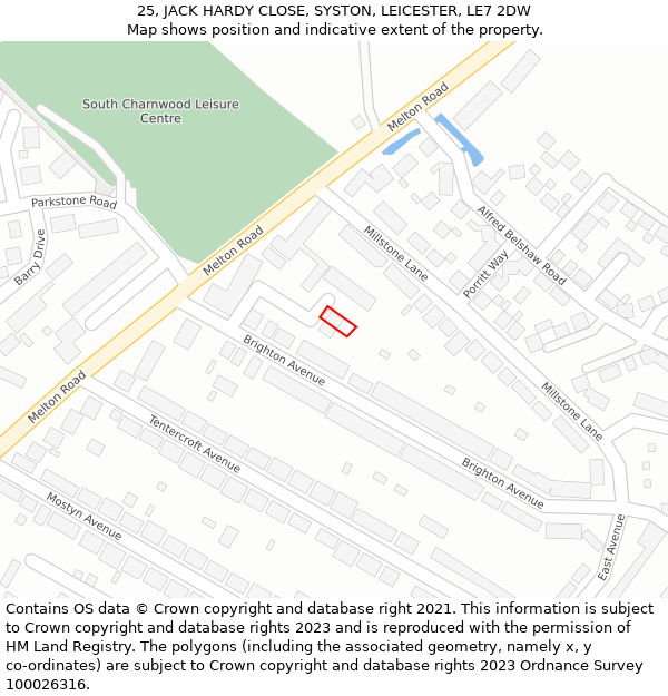 25, JACK HARDY CLOSE, SYSTON, LEICESTER, LE7 2DW: Location map and indicative extent of plot