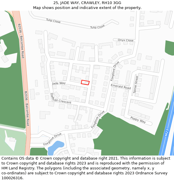 25, JADE WAY, CRAWLEY, RH10 3GG: Location map and indicative extent of plot