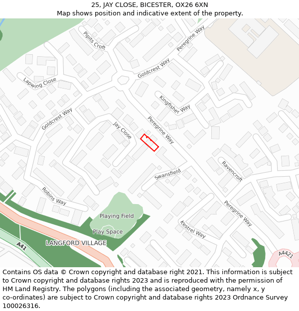 25, JAY CLOSE, BICESTER, OX26 6XN: Location map and indicative extent of plot