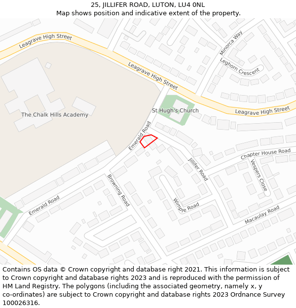 25, JILLIFER ROAD, LUTON, LU4 0NL: Location map and indicative extent of plot