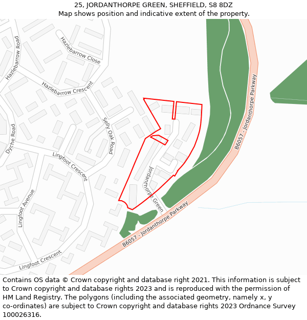 25, JORDANTHORPE GREEN, SHEFFIELD, S8 8DZ: Location map and indicative extent of plot
