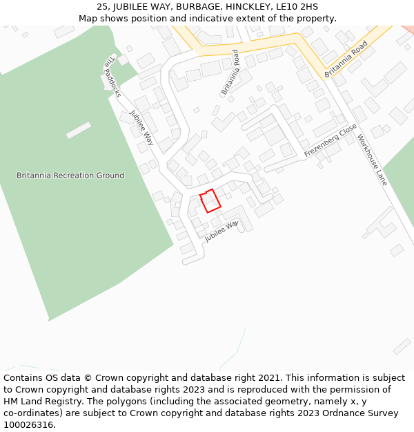 25, JUBILEE WAY, BURBAGE, HINCKLEY, LE10 2HS: Location map and indicative extent of plot