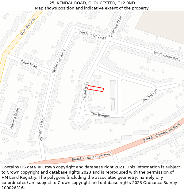 25, KENDAL ROAD, GLOUCESTER, GL2 0ND: Location map and indicative extent of plot