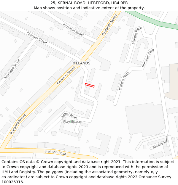 25, KERNAL ROAD, HEREFORD, HR4 0PR: Location map and indicative extent of plot