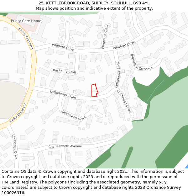 25, KETTLEBROOK ROAD, SHIRLEY, SOLIHULL, B90 4YL: Location map and indicative extent of plot