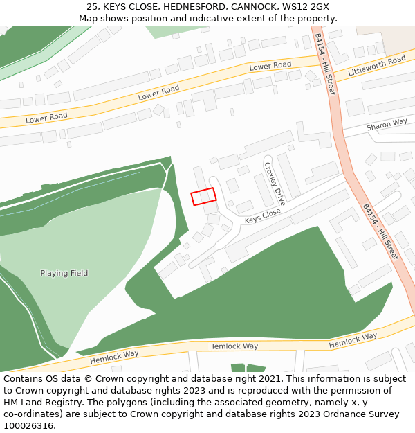 25, KEYS CLOSE, HEDNESFORD, CANNOCK, WS12 2GX: Location map and indicative extent of plot