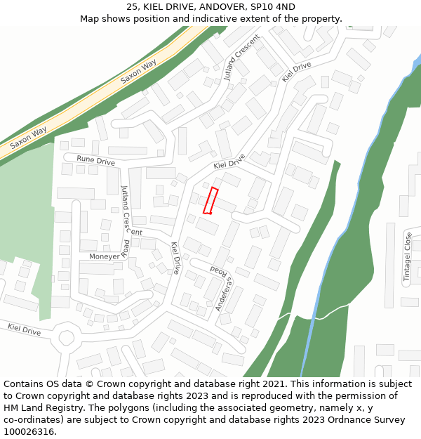 25, KIEL DRIVE, ANDOVER, SP10 4ND: Location map and indicative extent of plot