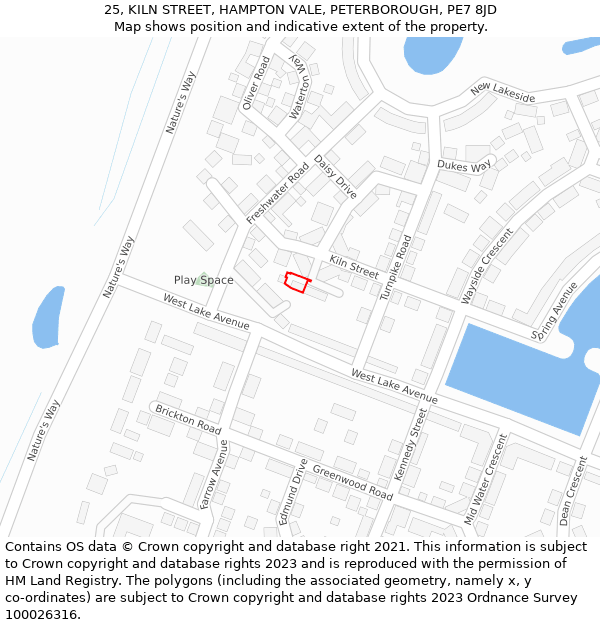 25, KILN STREET, HAMPTON VALE, PETERBOROUGH, PE7 8JD: Location map and indicative extent of plot