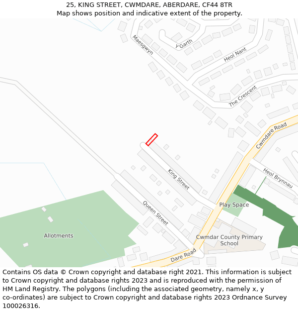 25, KING STREET, CWMDARE, ABERDARE, CF44 8TR: Location map and indicative extent of plot