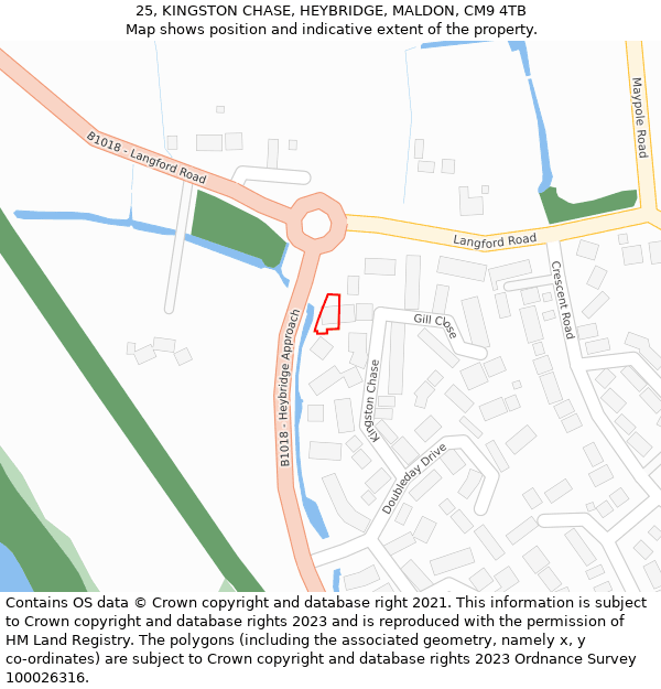 25, KINGSTON CHASE, HEYBRIDGE, MALDON, CM9 4TB: Location map and indicative extent of plot