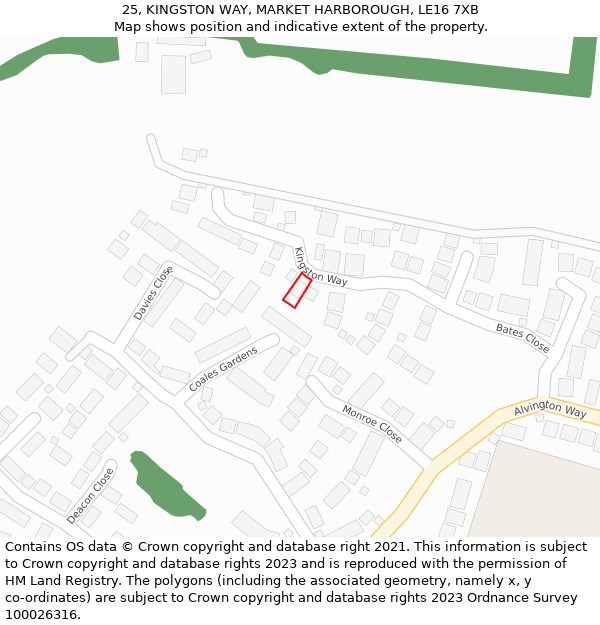 25, KINGSTON WAY, MARKET HARBOROUGH, LE16 7XB: Location map and indicative extent of plot